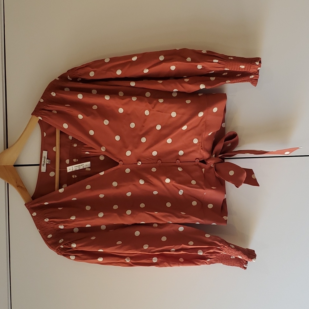 Madewell Tie-Front Top Orange Polka-dot Size 4